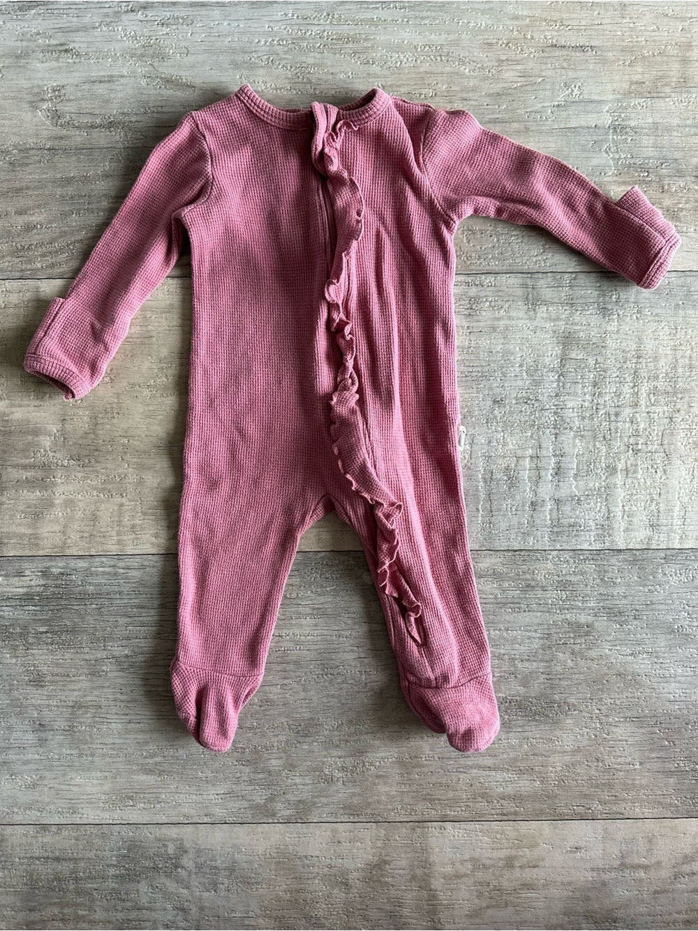 Rabbit + Bear Organic Pink Floral Waffle Knit Footie 6-9M
